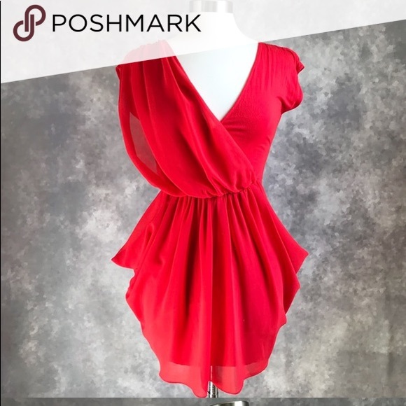 Bebe Dresses Bebe Red Chiffon Draped Cut Out Dom Mini Dress S Poshmark